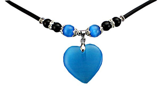 Pendentif coeur oeil de chat bleu