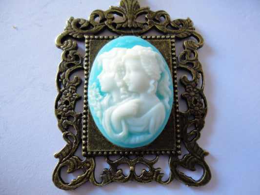 Camée résine 2 soeurs (turquoise)