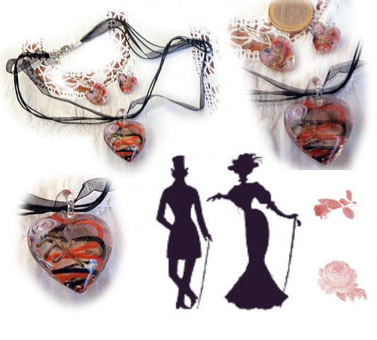 Parure coeurs en verre orange