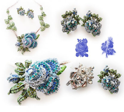 Parure strass roses bleues