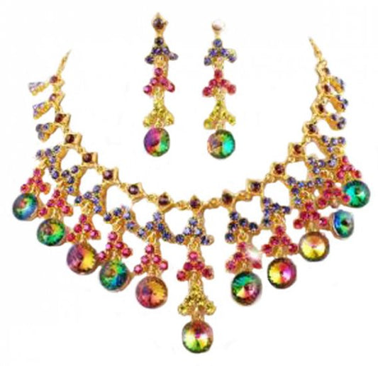 Parure strass pampilles rondes multicolore