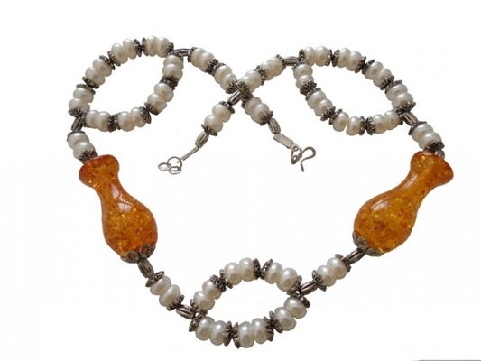 Collier perles culture et ambres