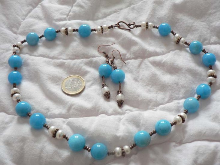 quartz bleus avec perles de culture